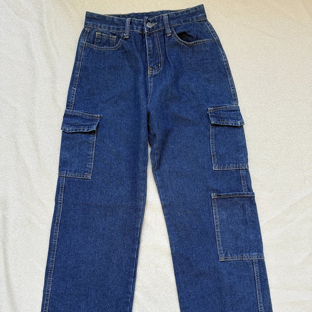 Women's Cargo Pants Flap Pocket Straigh Leg Jeans Size M